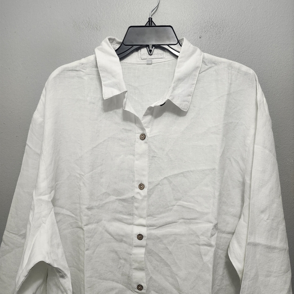 Soft surroundings women's button-up tunic top size 1X white 100% linen n… - Picture 2 of 8